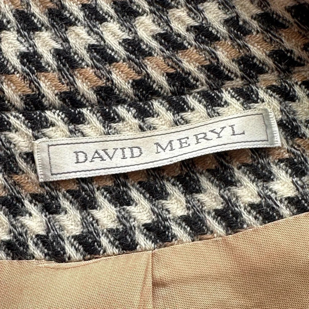 DAVID MERYL Vintage 80s Wool Blazer Jacket Houndstooth‎ Academia Cropped, Size 6 - Picture 2 of 15